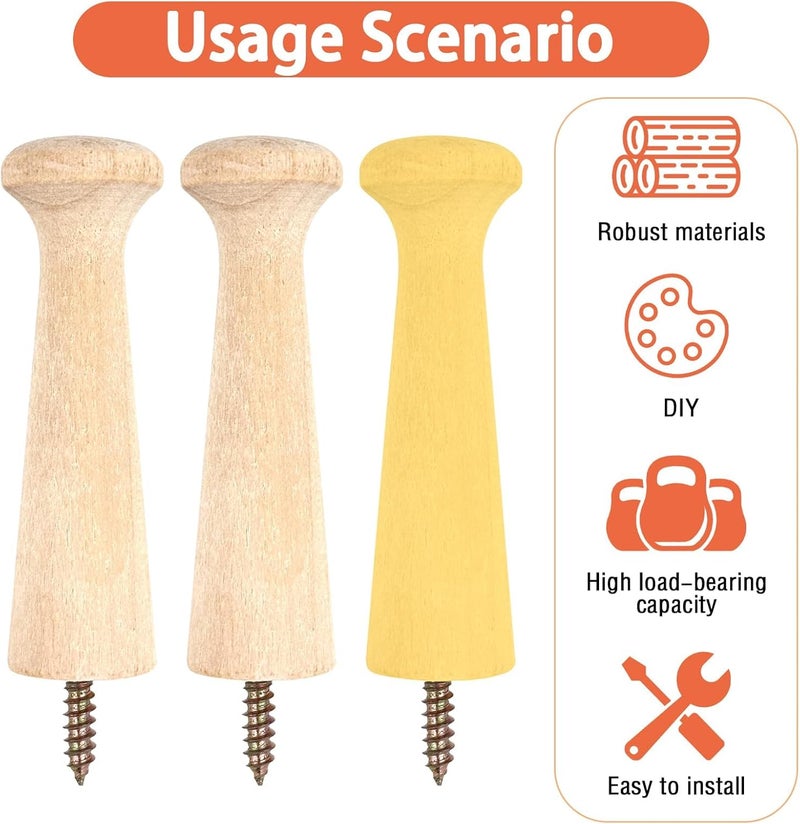 10 Pack Wooden Shaker Peg Hooks Wall Mounted Coat Pegs with Screws - Image 4