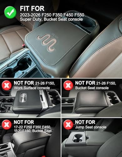KBH Center Console Armrest Cover for 2023 2024 2025 2026 Ford F250 F350 F450 F550 Super Duty, Vinyl Leather Trim, Arm Rest Lid Cushion Protector, Anti-Scratch, Black (Fits Bucket Seat Console Only) - Image 2