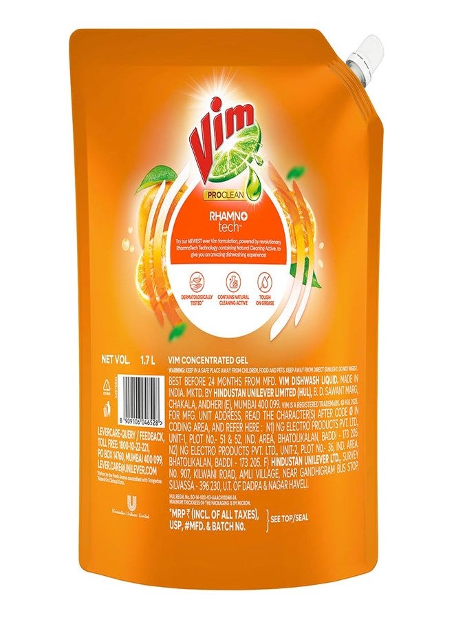 Vim ProClean Dishwash Liquid Gel with Tangerine powered by RhamnoTech™, Gentle on Hands, Removes Tough Grease and Odours, 1700ml - Image 2