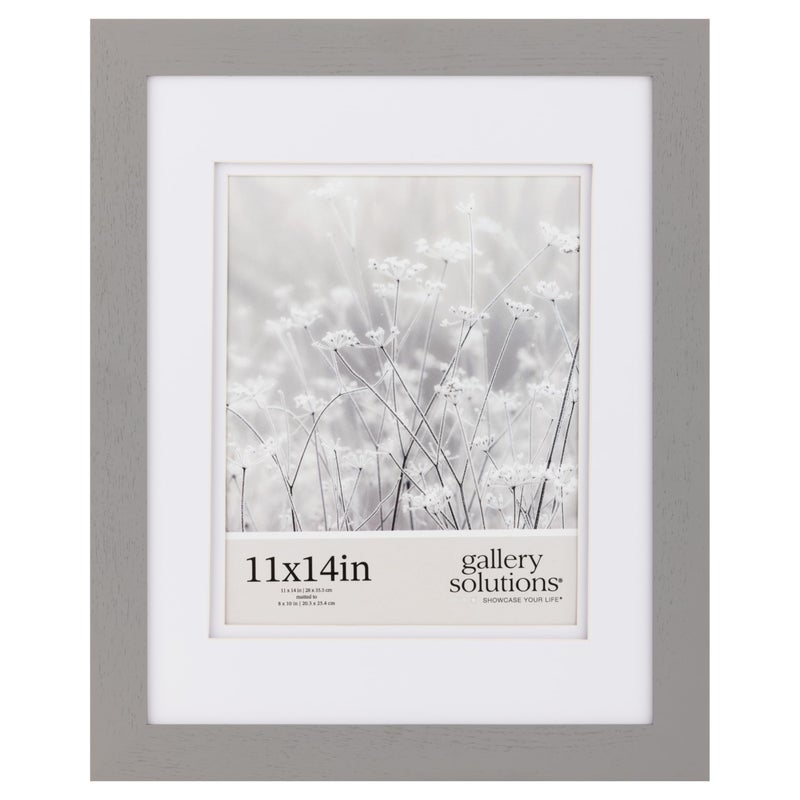 Gallery Solutions  11x14 Flat Grey Wall Frame  Double White Mat  WallWall Mount Display  Perfect Fit for 8x10 Photos  Versatile Mounting Options  Rectangular Wall Mount  Poster Frame