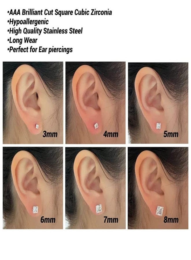 ALEXCRAFT 10 Pairs Stainless Steel Flat Back Stud Earrings Set for Women Hypoallergenic 316L Surgical Steel Cubic Zirconia Stud Earring Flatback Studs Earing for Men(10 Pairs) - Image 3