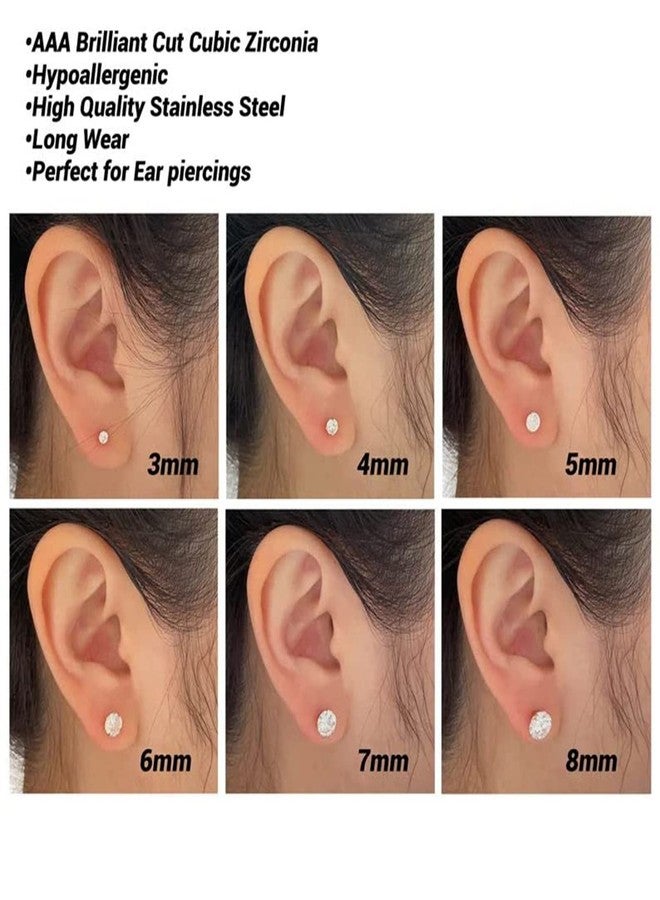 ALEXCRAFT 10 Pairs Stainless Steel Flat Back Stud Earrings Set for Women Hypoallergenic 316L Surgical Steel Cubic Zirconia Stud Earring Flatback Studs Earing for Men(10 Pairs) - Image 4