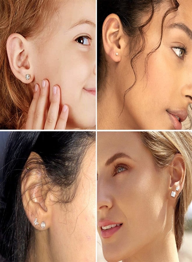 ALEXCRAFT 10 Pairs Stainless Steel Flat Back Stud Earrings Set for Women Hypoallergenic 316L Surgical Steel Cubic Zirconia Stud Earring Flatback Studs Earing for Men(10 Pairs) - Image 2