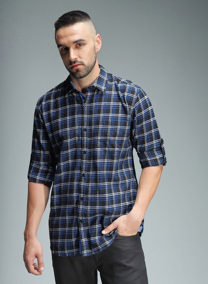 HIGH STAR Blue Standard Checked Casual Shirt for Men, Spread Collar, Cotton  - Image 2