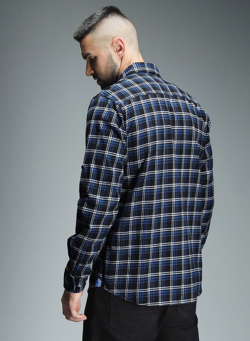 HIGH STAR Blue Standard Checked Casual Shirt for Men, Spread Collar, Cotton  - Image 5