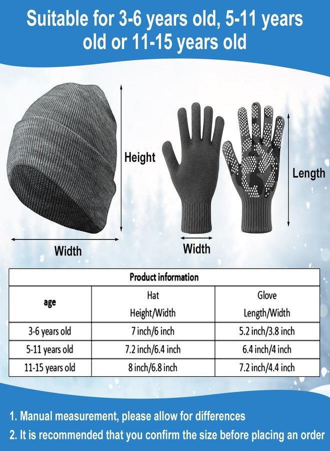 Evervibe 8 Pack Kids Beanie Hats and Gloves Set Knitted Beanies Hat Warm Stretch Gripper Gloves Winter Hats for Boys Girls, Vibrant, 5-11 Years - Image 2
