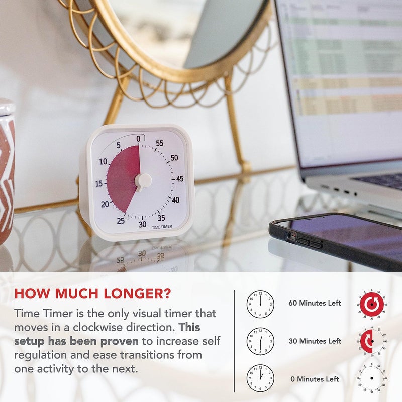 Time Timer Home MOD  60 Minute Kids Visual Timer Home Edition  For Homeschool Supplies Study Tool, Timer for Kids Desk, Office Desk and Meetings with Silent Operation (Cotton Ball White) - Image 3