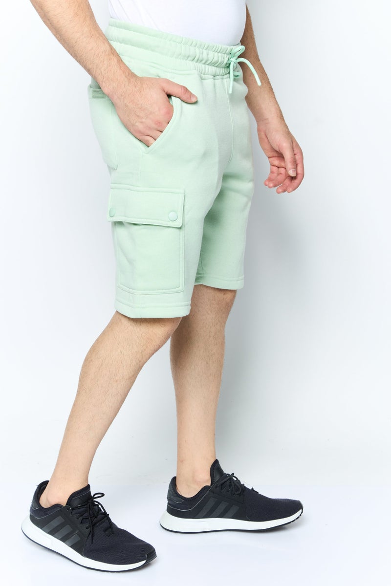 Akademiks Men Brand Logo Cargo Shorts, Green - Image 2