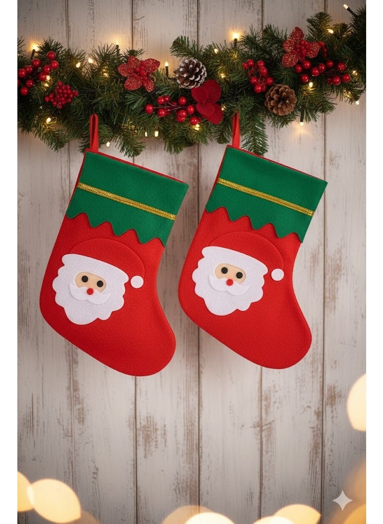 شراب زينة قماش كريسماس – أشكال متعددة – لون أحمر – طقم 2 قطعة – مجمع - Image 2