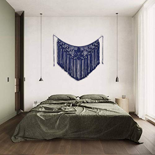 Youngeast Home Decor Leaf Shape Macrame Wall Hanging Woven Tapestry Bedroom Curtain Fringe Garland Banner Living Room Wall Decor Navy 39X31 Inches - Image 4
