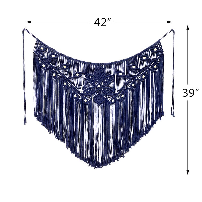 Youngeast Home Decor Leaf Shape Macrame Wall Hanging Woven Tapestry Bedroom Curtain Fringe Garland Banner Living Room Wall Decor Navy 39X31 Inches - Image 5