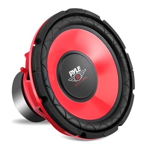 Pyle Car Vehicle Subwoofer Audio Speaker - 10 Inch Red Electro-Plated Cone, Red Plastic Basket, 1.5” Kapton Voice Coil, 4 Ohm Impedance, 600 Watt Power, for Vehicle Stereo Sound System - Pyle PLW10RD - Image 1