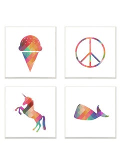 Stupell Industries Stupell Home Décor Geometric Rainbown Silhouettes Ice Cream Peace Unicorn Whale 3Pc Wall Plaque Art Set, 12 X 0.5 X 12, Proudly Made In Usa  - Image 1