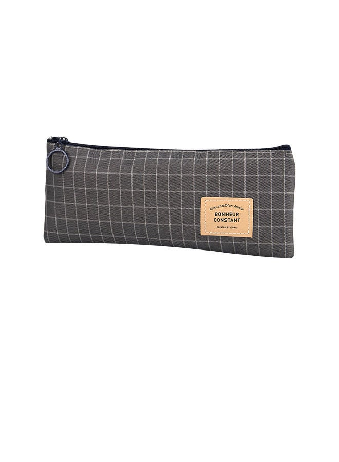 NIBEMINENT Brief Style Grid Stripes Canvas Pencil Bag Grey
