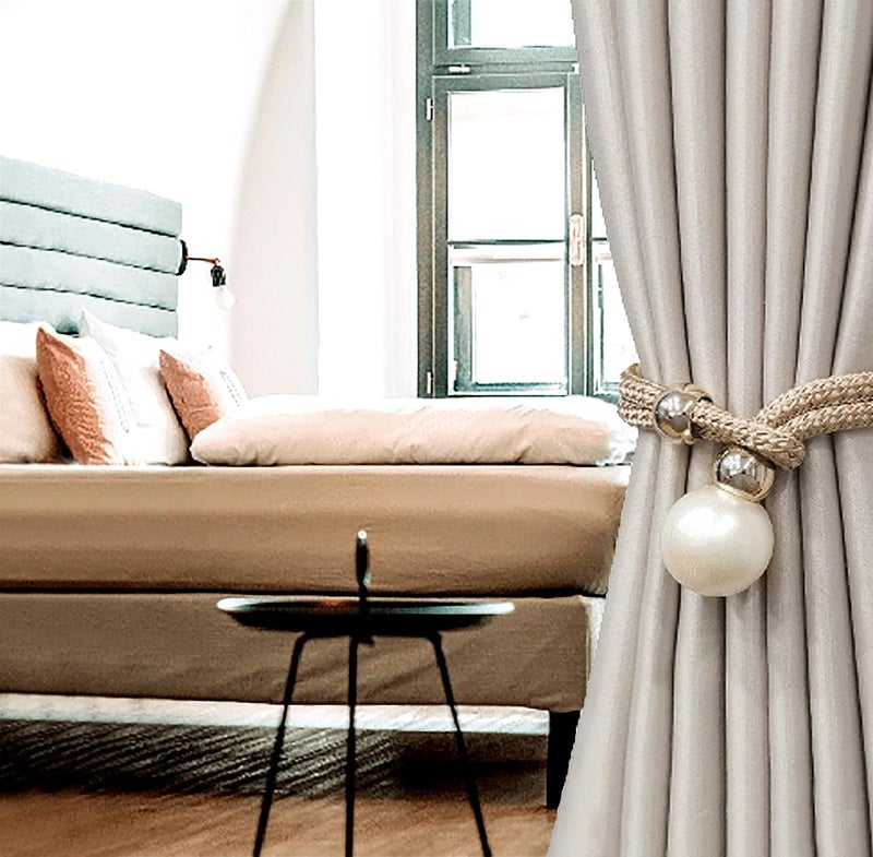Home-Cloud HomeCloud Adjustable Length Braided Rope Curtain Tiebacks – 1 Pair (2 Pieces), Indoor Decorative Hanging Ball Design - Image 4