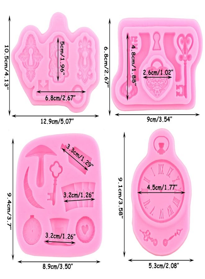Mujiang Keyhole Silicone Molds Vintage Key Cake Fondant Mold Alice Wonderland Hat Poker Clock Playing Fondant Mold For Cake Decoration Sugar Cupcake Topper Chocolate Gum Paste Polymer Clay Set Of 4 - Image 2