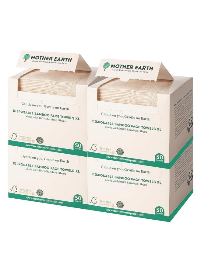 Mother Earth MOTHER EARTH Bamboo Face Towels XL - Hypoallergenic and Disposable Face Wipes | Dry Makeup Removers | Made from Bamboo Viscose | Extra Soft for Sensitive Skin | 200 Towels  - Image 1