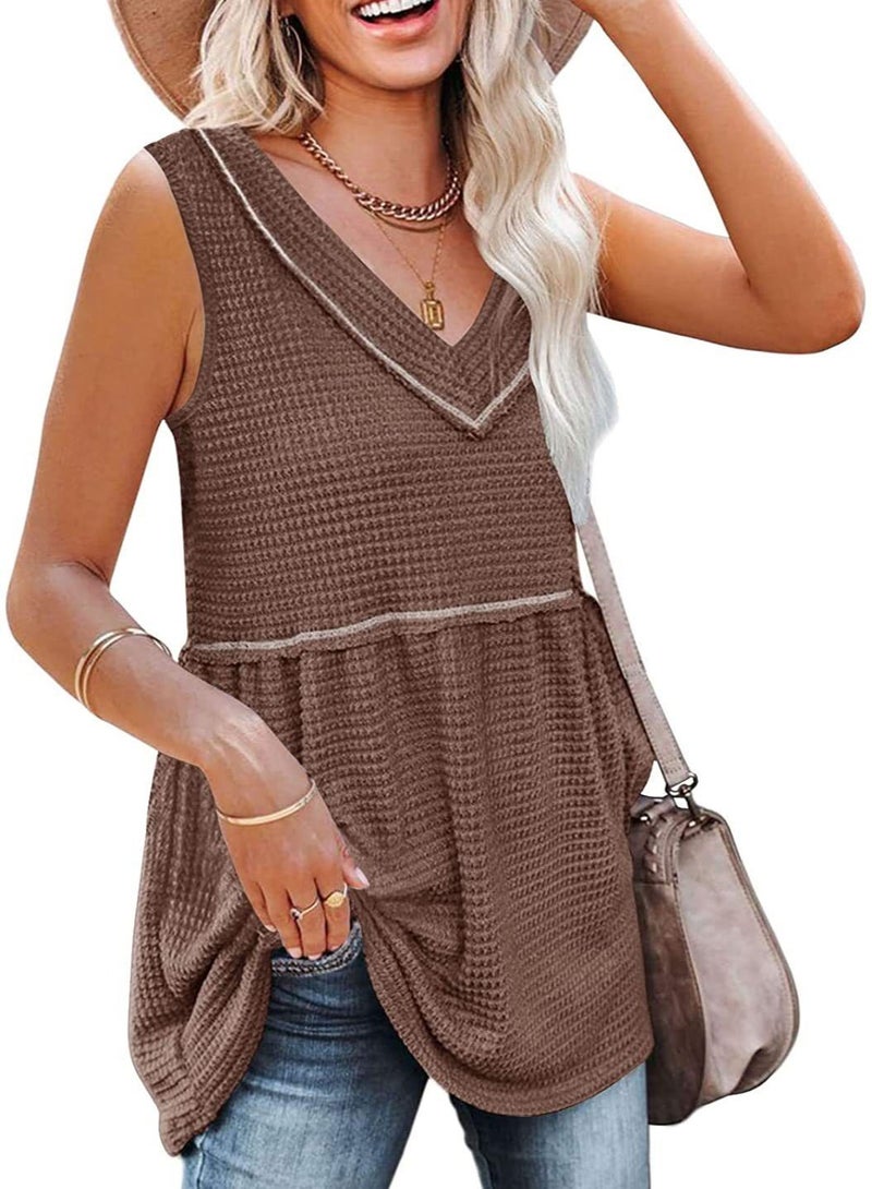 Loquat Summer New Fashion Simple V-neck Sleeveless Solid Ccolor Vest 