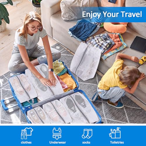 SelfTek Shoe Bags for Travel, 6 Pack 3 Size Double-Sided Zipper Shoe Bag for Men & Women, Waterproof Portable Shoe Storage Pouch with Handle, Family Travel Accessories - Image 3