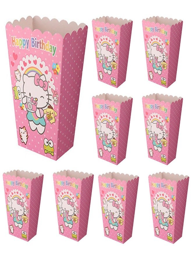 12 Pcs Hello Pink Cat Candy Box Popcorn Box Birthday Party Favor Pink Kity Snack Treat Boxes Candy Cookie Container Decorations Gifts for Kids Adults Birthday Party Favor Supplies (popcorn box f)