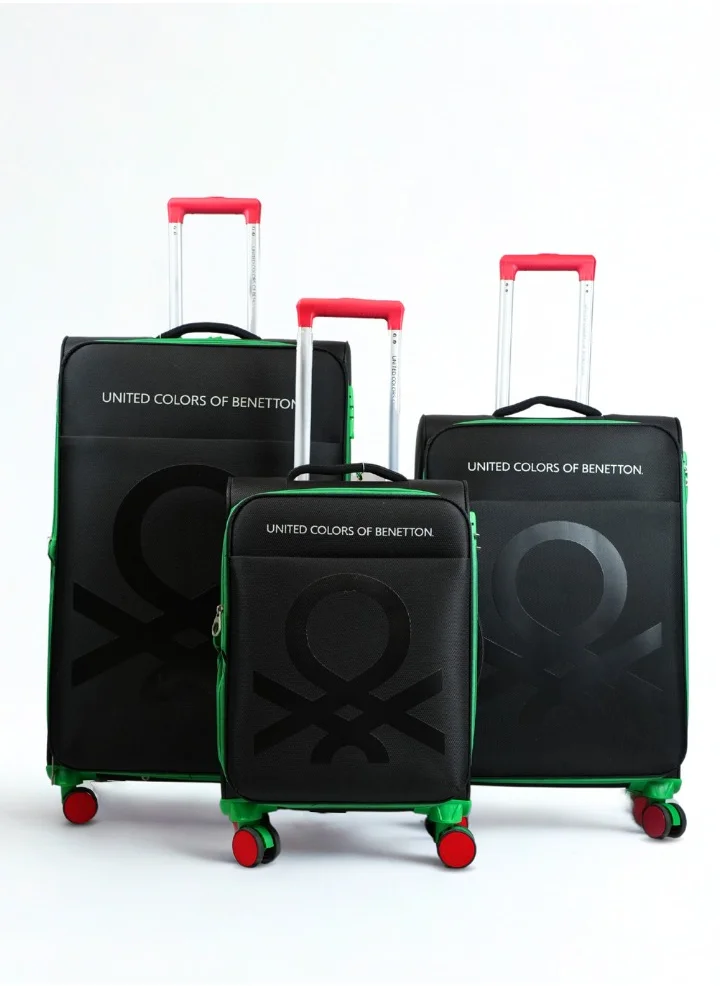 UNITED COLORS OF BENETTON BNTE-50 Set of 3 Luggage with TSA Lock| Material- Soft Trolley with lightweight| Adjustable Trolley Handle | Smooth Dual Wheels 360degree rotate| SIZE-20/24/28 Inch| BLACK