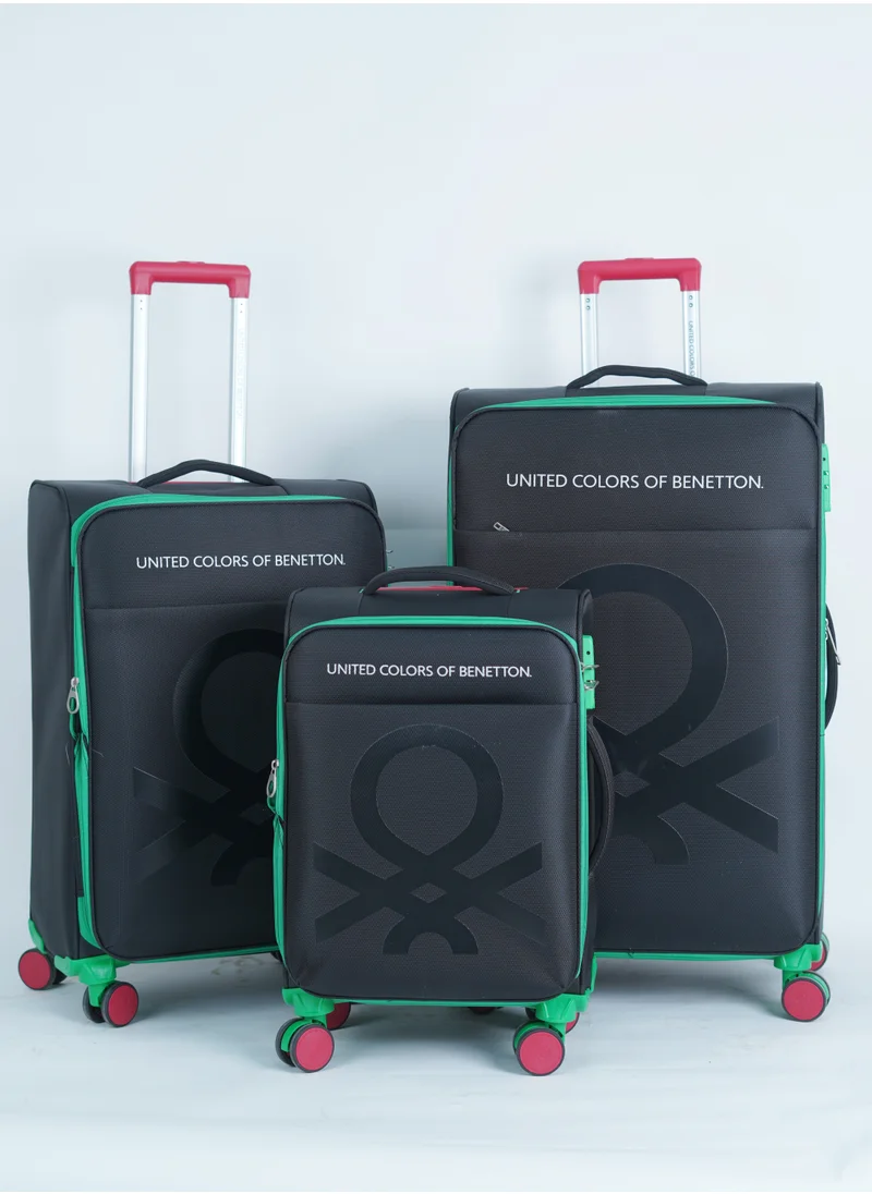 UNITED COLORS OF BENETTON BNTE-50 Set of 3 Luggage with TSA Lock| Material- Soft Trolley with lightweight| Adjustable Trolley Handle | Smooth Dual Wheels 360degree rotate| SIZE-20/24/28 Inch| BLACK