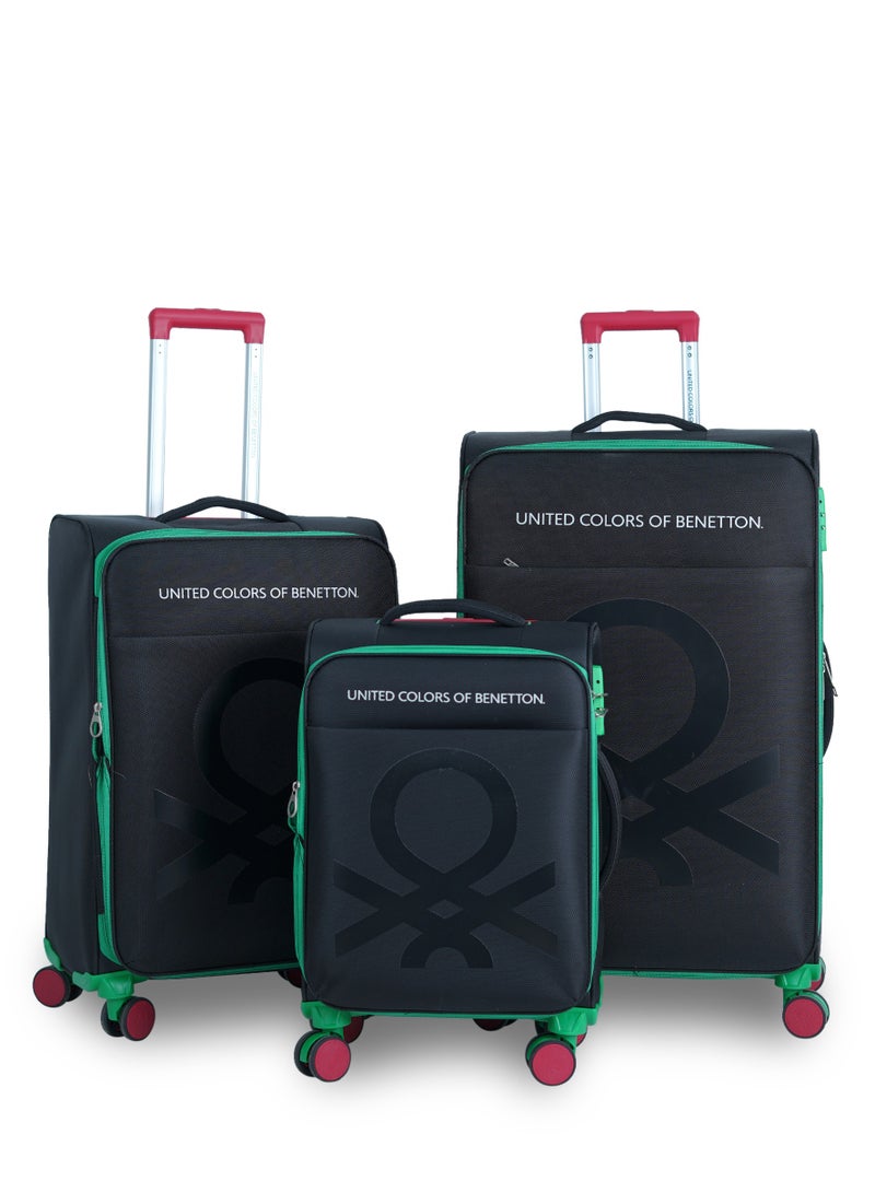 UNITED COLORS OF BENETTON BNTE-50 Set of 3 Luggage with TSA Lock| Material- Soft Trolley with lightweight| Adjustable Trolley Handle | Smooth Dual Wheels 360degree rotate| SIZE-20/24/28 Inch| BLACK - Image 1