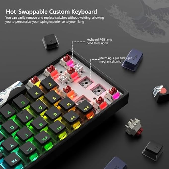 Womier WK61 MECHANICAL KEYBOARD 60%, WIRED GAMING KEYBOARD, HOT-SWAP RGB WITH PBT BLACK CORAL SEA KEYCAPS FOR GAMER PC WINDOWS - LINEAR RED SWITCH - Image 3