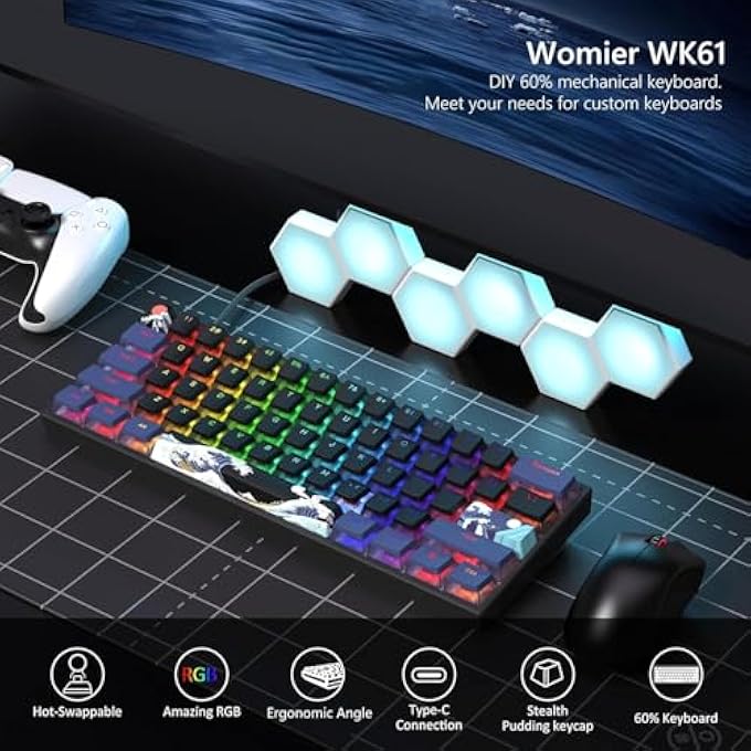 Womier WK61 MECHANICAL KEYBOARD 60%, WIRED GAMING KEYBOARD, HOT-SWAP RGB WITH PBT BLACK CORAL SEA KEYCAPS FOR GAMER PC WINDOWS - LINEAR RED SWITCH - Image 2