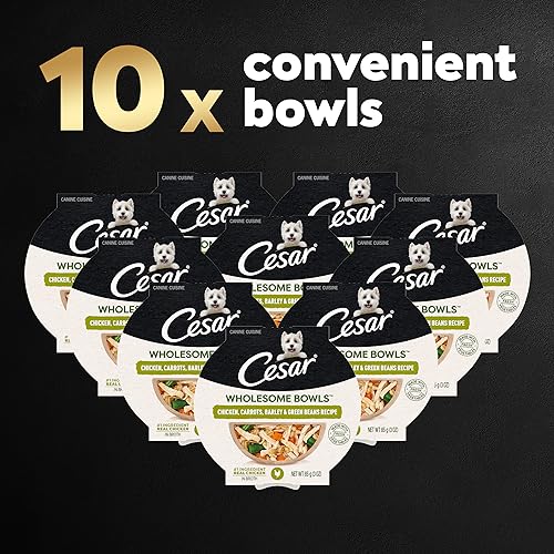 Cesar Wholesome Bowls Adult Wet Dog Food, Chicken, Carrots, Barley & Green Beans Recipe, 3 oz. (10 Count, Pack of 1) - Image 2