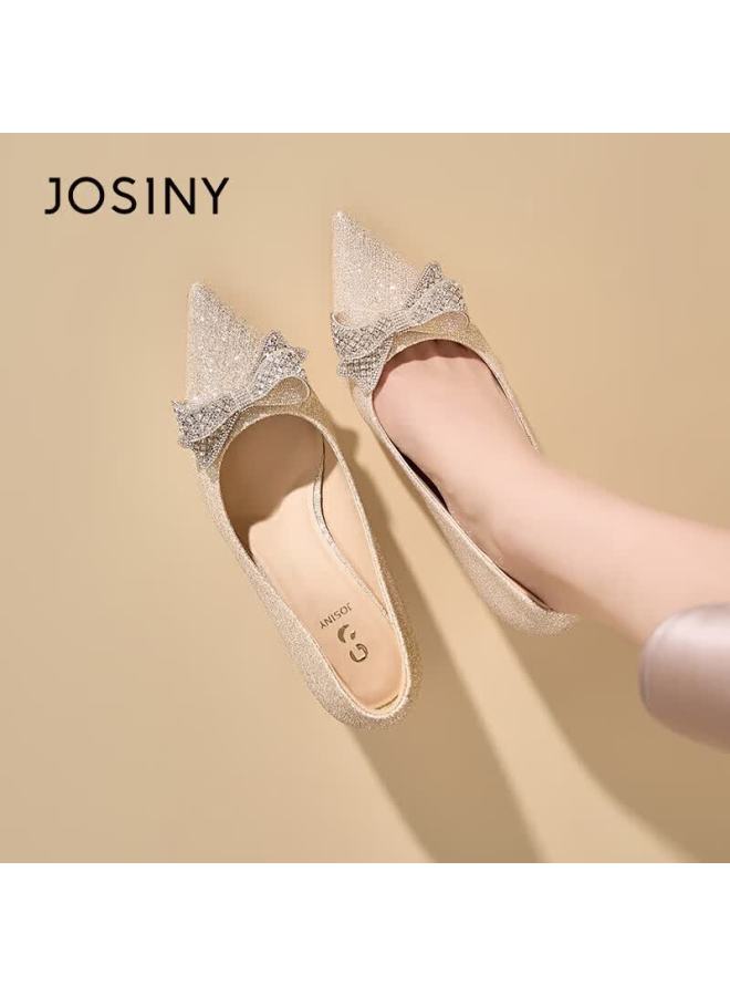 Josiny Women's Thin Heel High Heels  Spring New French Style Comfortable Rhinestone Wedding Shoes Light Gold Size 37 - Image 3