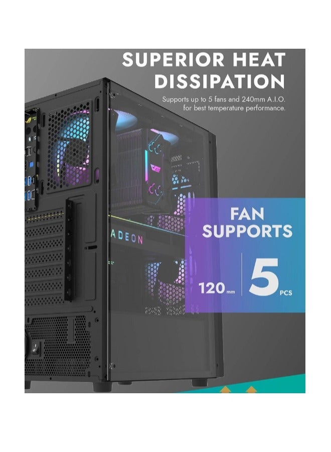 حافظة كمبيوتر الألعاب Darkflash A290 ATX / M-ATX/ ITX مع 3 مراوح ARGB مثبتة مسبقًا، ونقل بيانات USB 3.0 عالي السرعة، ولوحة جانبية من الزجاج المقسى | حالة الكمبيوتر اللوحة الأمامية النمط الصناعي - Image 4