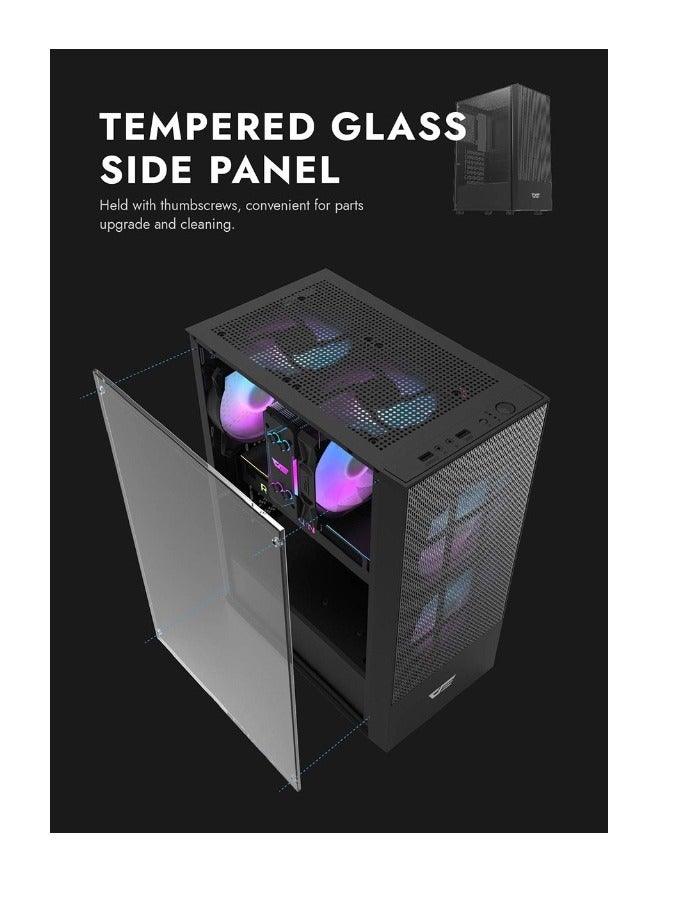 حافظة كمبيوتر الألعاب Darkflash A290 ATX / M-ATX/ ITX مع 3 مراوح ARGB مثبتة مسبقًا، ونقل بيانات USB 3.0 عالي السرعة، ولوحة جانبية من الزجاج المقسى | حالة الكمبيوتر اللوحة الأمامية النمط الصناعي - Image 2