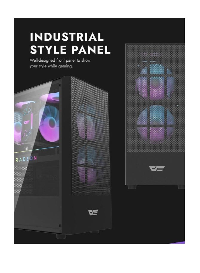 حافظة كمبيوتر الألعاب Darkflash A290 ATX / M-ATX/ ITX مع 3 مراوح ARGB مثبتة مسبقًا، ونقل بيانات USB 3.0 عالي السرعة، ولوحة جانبية من الزجاج المقسى | حالة الكمبيوتر اللوحة الأمامية النمط الصناعي - Image 3