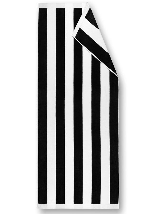 Beachland Luxury Large Beach Towel 34 x 64 inch - Extra Soft Cabana Stripe Hotel and Resort Style - Terry Velour Yarn Dyed 100% Cotton (Black, 1 Towel) - Image 1