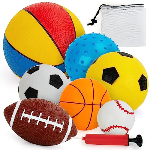 teytoy Balls for Toddlers 13Toddler Sports ToysSet of 7 Kids Ball Soft Foam Baby Sports Balls Soccer Ball Basketball Baseball Rugby Bounce Ball Playground Indoor Outdoor Toys Giftswith Free BumpBag - Image 1