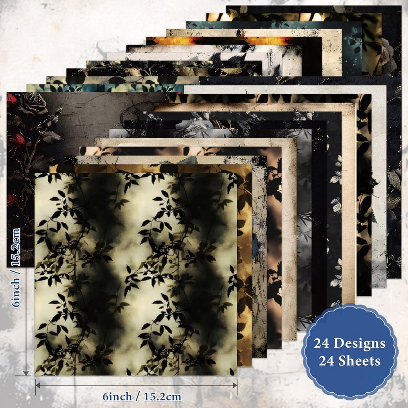 SKIONCE Aesthetic Scrapbook Paper Vintage Pattern 24 Sheets 6 x 6 Inch Scrapbook Supplies,Single-Sided Paper for DIY Crafts, Card Making, Art Journaling - Image 2