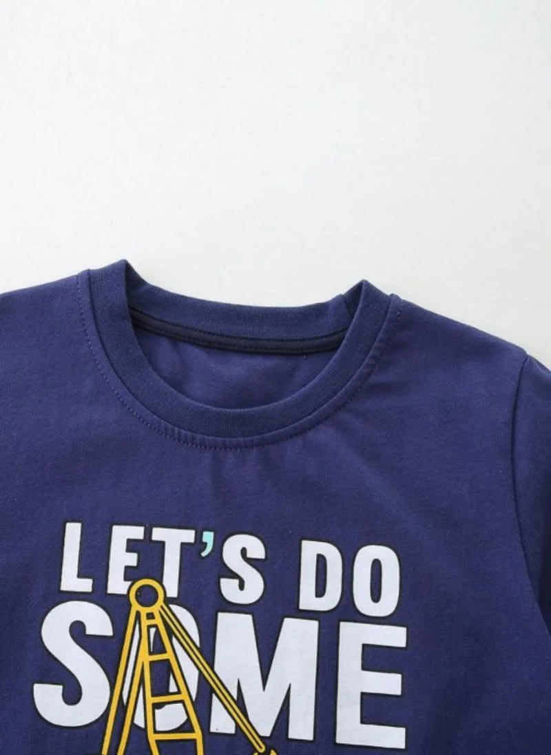 يونيكي Blue Typography Printed Round Neck T-shirt