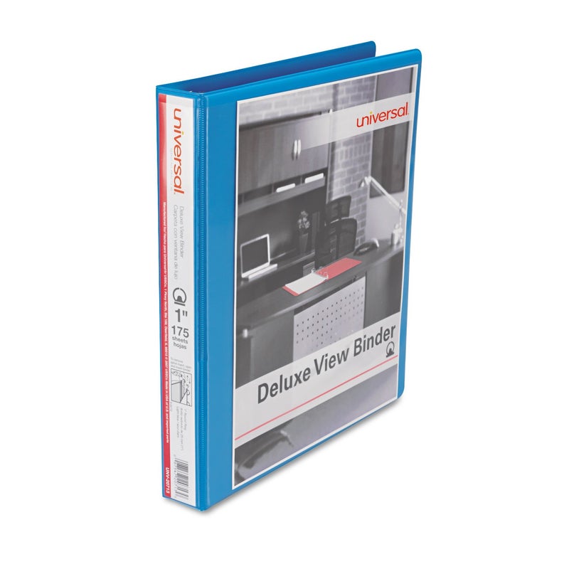 Universal 20713 Deluxe Round Ring View Binder 1 Capacity Light Blue - Image 2