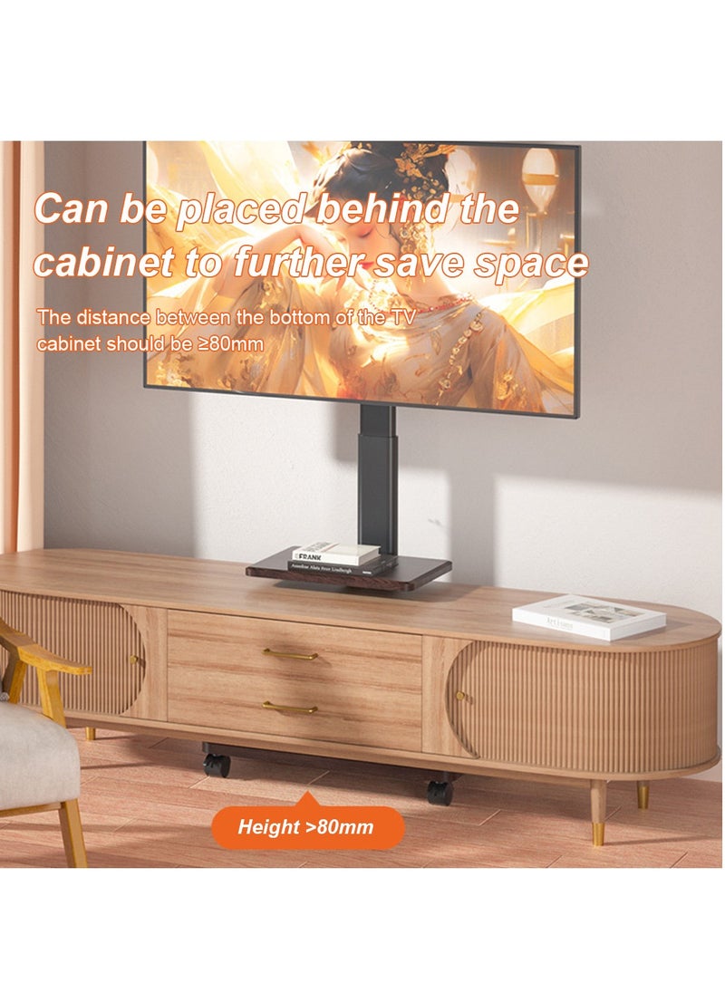 HILLPORT Mobile Floor TV Stand for 32 to 70 inch TVs with Wooden 2 Storage Base,Portable Mobile Cart with Wheels, with Swivel Mount,Corner Universal Stands for Bedroom, Outdoor  - Image 3