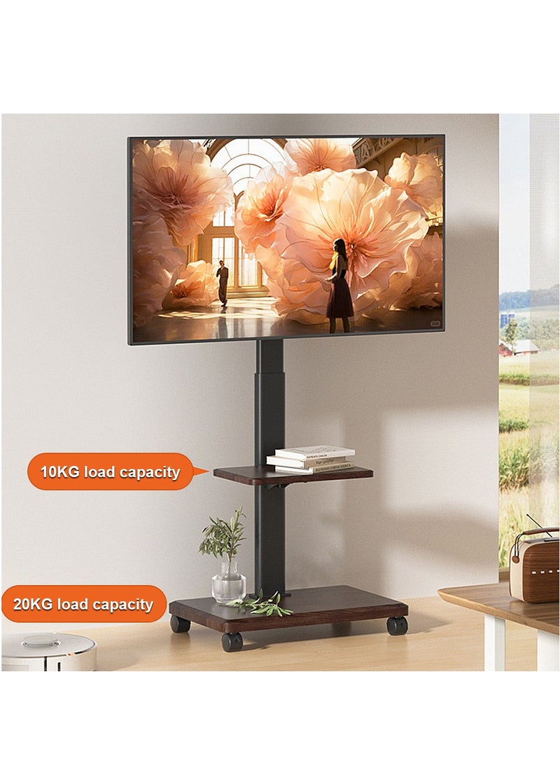 HILLPORT Mobile Floor TV Stand for 32 to 70 inch TVs with Wooden 2 Storage Base,Portable Mobile Cart with Wheels, with Swivel Mount,Corner Universal Stands for Bedroom, Outdoor  - Image 5