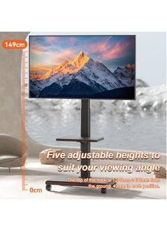 HILLPORT Mobile Floor TV Stand for 32 to 70 inch TVs with Wooden 2 Storage Base,Portable Mobile Cart with Wheels, with Swivel Mount,Corner Universal Stands for Bedroom, Outdoor  - Image 4