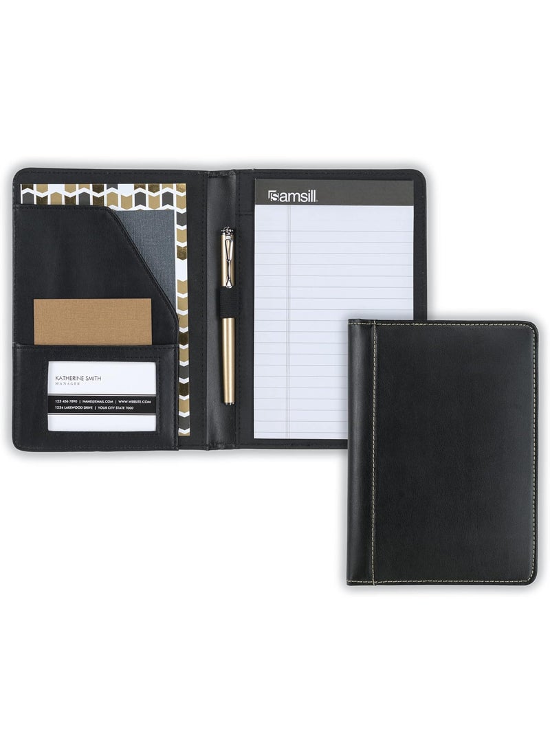Samsill Samsill Contrast Stitch FauxLeather Portfolio Mini Size Business Interview Professional Padfolio Includes 5 x 8 Inch Writing Pad Black  - Image 1