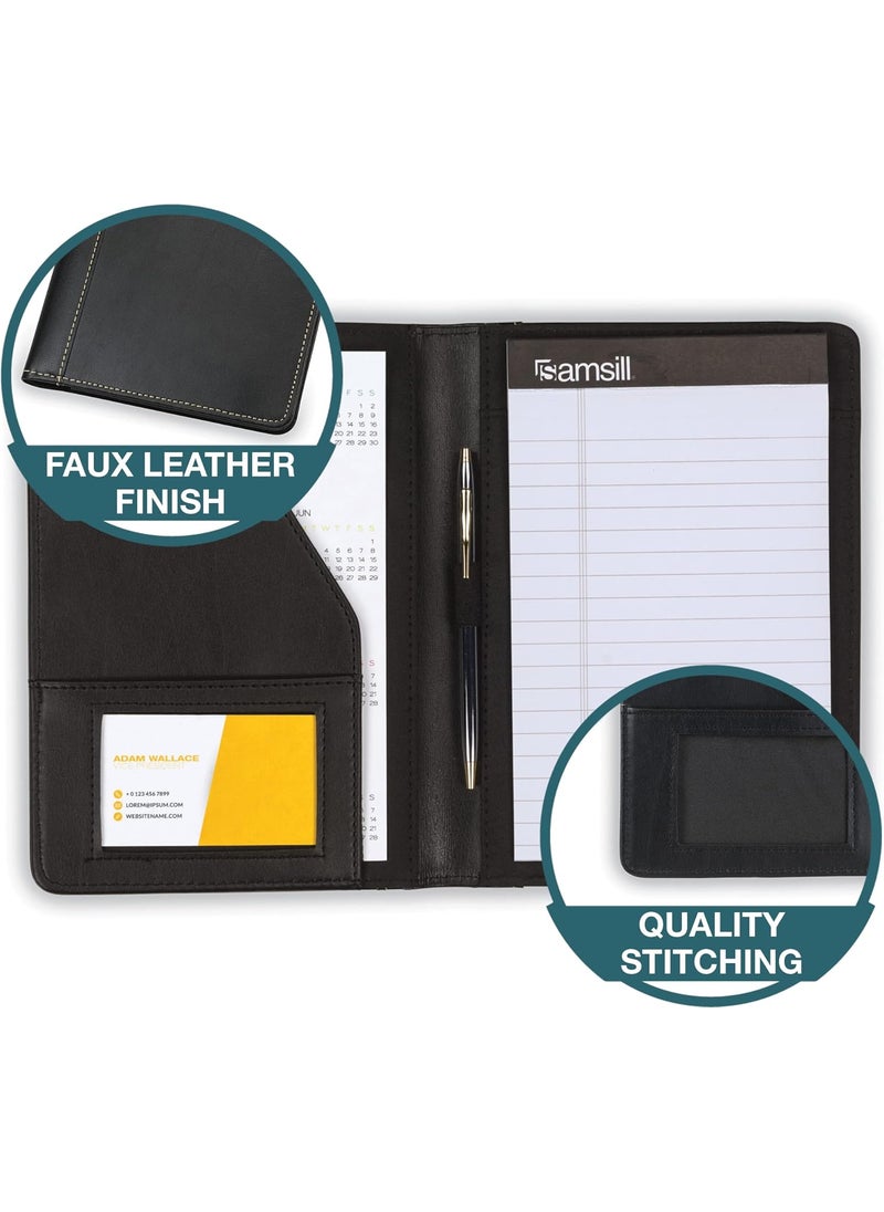 Samsill Samsill Contrast Stitch FauxLeather Portfolio Mini Size Business Interview Professional Padfolio Includes 5 x 8 Inch Writing Pad Black  - Image 4