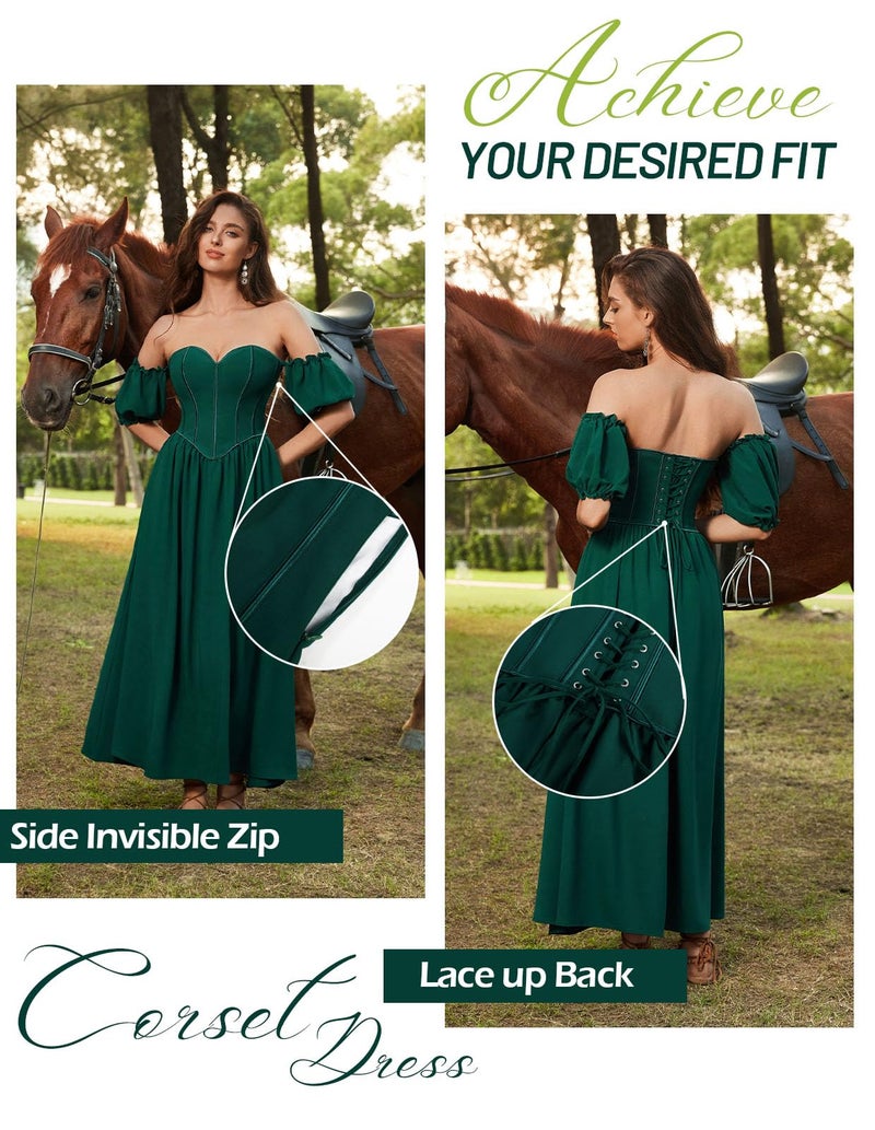 Scarlet Darkness Women Renaissance Costume Corset Dress Medieval Off Shoulder Fairy Dress Green Size 16 - Image 2