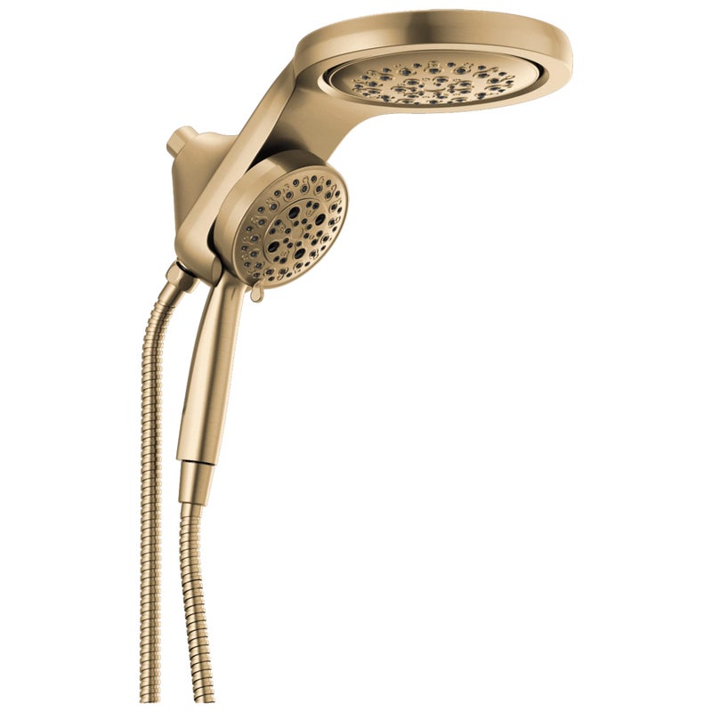 Delta 5Setting HydroRain 2in1 Dual Shower Head Brushed Gold High Pressure Shower Head with Handheld Spray 25 GPM Flow Rate Lumicoat Champagne Bronze 58680CZPR25