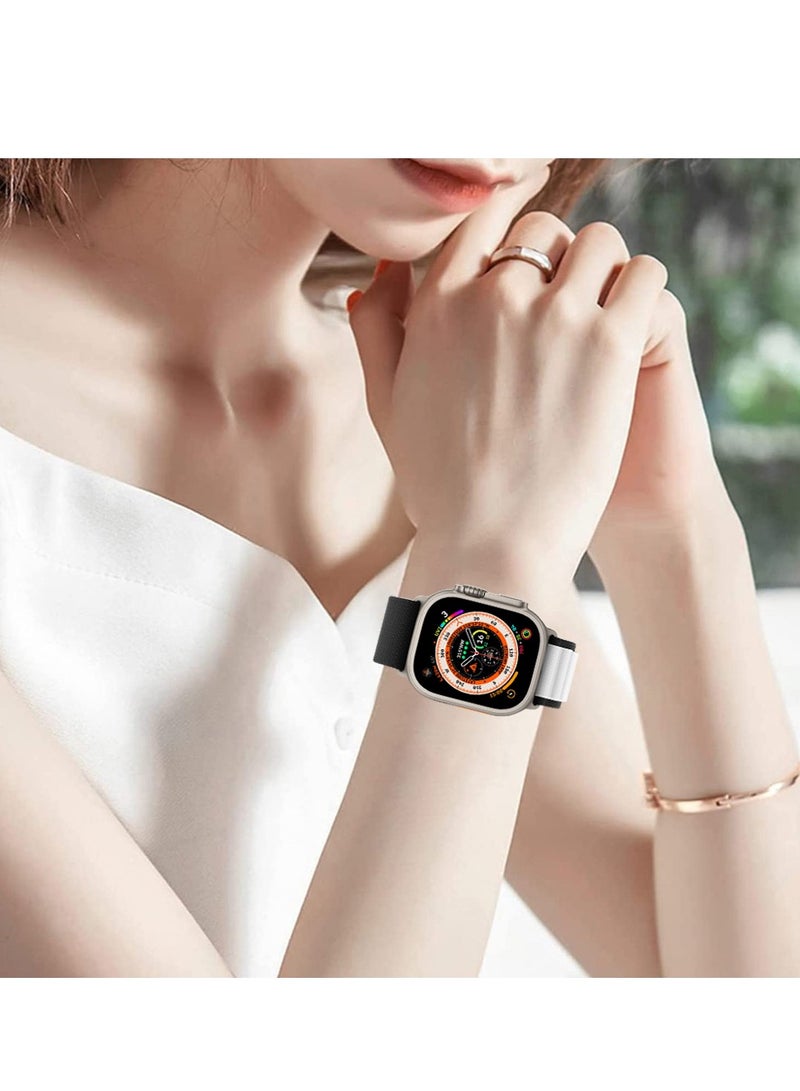 CATANES سوار ساعة آبل 49 مم 45 مم 44 مم 42 مم حزام حلقة ألبين للنساء والرجال قابل للتعديل مع حزام معدني G-Hook لساعة iWatch Ultra سلسلة SE 8/7/6/5/4/3/2/1 أسود أبيض - Image 3