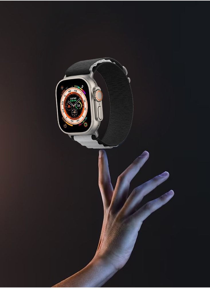 CATANES - Apple Watch Band 49mm 45mm 44mm 42mm Alpine Loop Band Women Men Adjustable with Metal G-Hook Strap for iWatch Ultra Series SE 8/7/6/5/4/3/2/1 Black White - Image 1