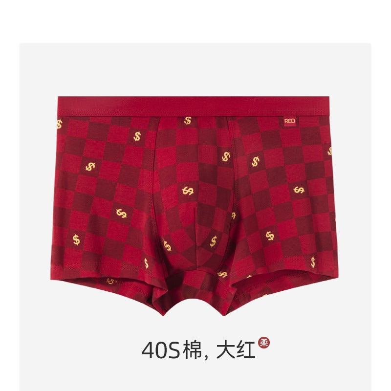 Mens Underwear Big Red Benmingnian Mid-Waist Cotton Class A Cotton Boxer Shortpants Boys Four-Corner Shortpants Underpants Head 540#