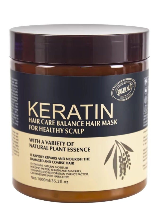 KERATIN قناع شعر الكيراتين للعناية بالشعر 1000 مل - يصلح بسرعة ويغذي الشعر التالف والخشن - مرطب طبيعي - مرطب - مملس - لامع - مقوي - قناع شعر الكيراتين بجوز البرازيل - Image 1